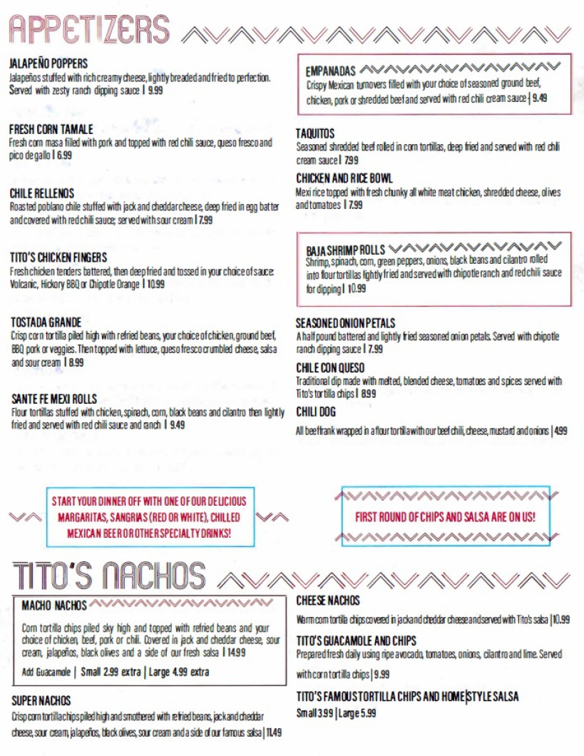 Tito's Cantina Menu